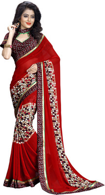 

Indianbeauty Solid, Printed Bollywood Chiffon Saree(Red), Tomato
