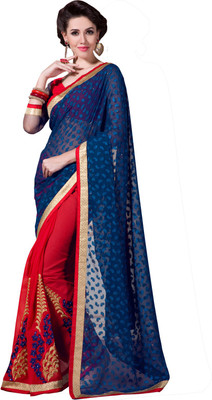 

Lovely Look Embroidered Daily Wear Georgette Saree(Red, Blue)