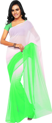 

Aruna Sarees Plain Fashion Chiffon Saree(Green, White), Green & white shadded saree