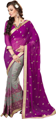 

Khushali Self Design, Embroidered, Embellished Fashion Georgette, Chiffon Saree(Purple, Grey), Grey;purple