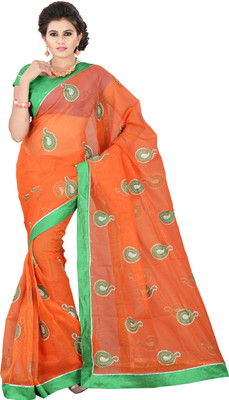 

Weavedeal Embellished, Embroidered Bollywood Cotton, Net Saree(Orange)