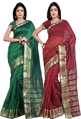 

Weavedeal Solid Banarasi Chanderi Saree(Pack of 2, Multicolor)