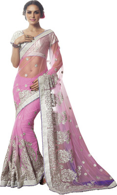 

Ishin Embroidered Fashion Net Saree(Pink)