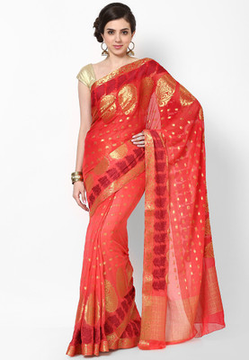 

Vivid India Self Design Fashion Chiffon Saree(Red)