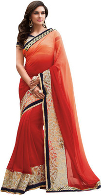 

Desi Butik Embroidered Fashion Georgette Saree(Red, Pink), Red and pink