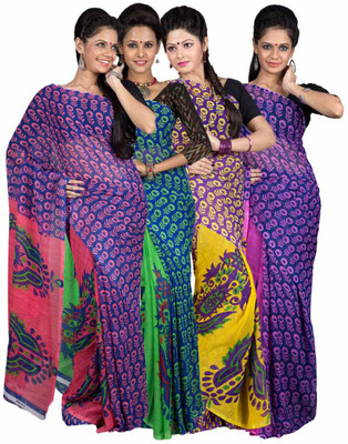 

Hawai Printed Fashion Georgette Saree(Pack of 4, Multicolor)
