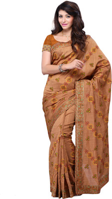 

JTInternational Self Design Fashion Art Silk Saree(Brown), Multi color