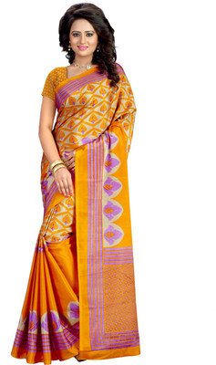 

Kalika Floral Print Fashion Art Silk Saree(Yellow)