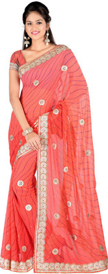 

Desi Butik Embroidered Fashion Art Silk Saree(Orange)