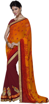 

Desi Butik Embroidered Fashion Georgette Saree(Orange, Maroon), Maroon;orange