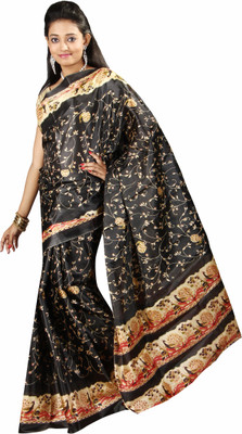 Anushree Saree Printed Fashion Silk Saree(Black)