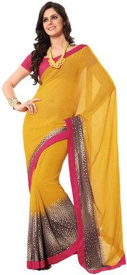 Indian Wear Online Printed Fashion Pure Chiffon Saree(Yellow)
