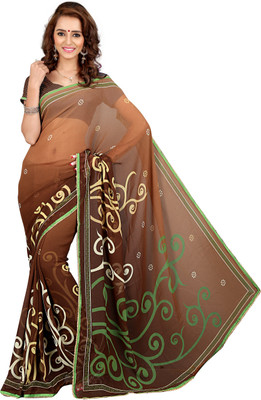 

Jiya Self Design, Printed Fashion Georgette Saree(Brown, Multicolor)