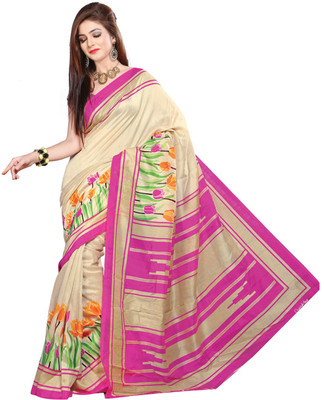 

Jiya Self Design, Printed Fashion Silk Saree(Beige, Pink), Light chickoo;pink