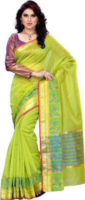 Mimosa Printed Kanjivaram Cotton Saree(Green), Paroot green