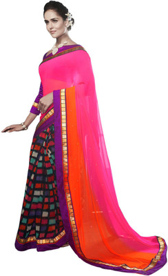 

Vandv Shop Printed Fashion Handloom Georgette Saree(Orange), Orange;pink
