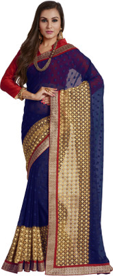 

Khoobee Self Design, Embroidered Fashion Chiffon, Jacquard Saree(Blue)