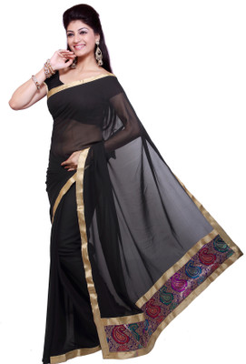

Ishin Solid Fashion Georgette Saree(Black)