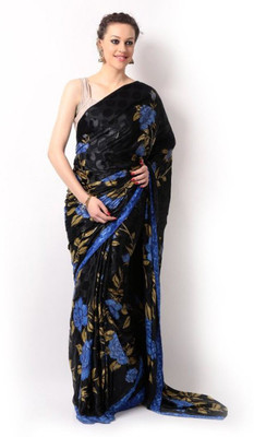 

AVR FASHIONS Floral Print Fashion Synthetic Chiffon Saree(Black)