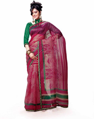 

Vipul Printed Kota Doria Net Saree(Pink)