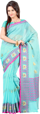 Mimosa Woven Banarasi Handloom Cotton Saree(Blue), Ananda
