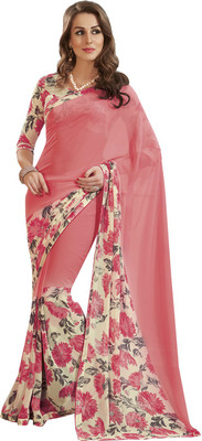 

Ishin Printed Fashion Synthetic Georgette Saree(Pink), Pink & beige