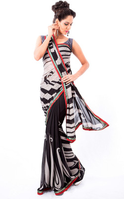 

Cenizas Printed Fashion Chiffon Saree(Black)