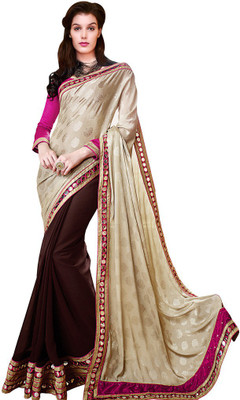 

Desi Butik Embroidered Fashion Georgette Saree(Beige, Brown), Beige and brown