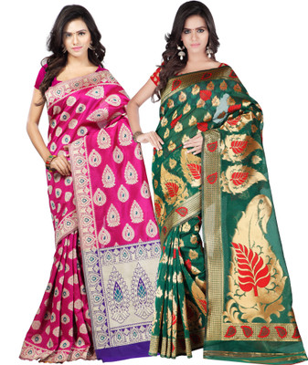 

Weavedeal Embellished Kanjivaram Silk Cotton Blend Saree(Pack of 2, Multicolor)
