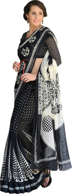 

Vandv Shop Printed Fashion Handloom Cotton Saree(Black)