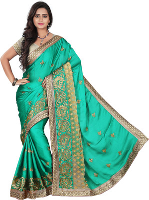 

Four Seasons Embroidered Fashion Satin Saree(Green)