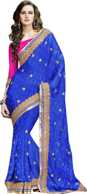 

Ishin Embroidered Fashion Georgette Saree(Blue)
