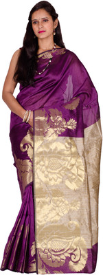 

Chandrakala Self Design Banarasi Cotton Saree(Purple)