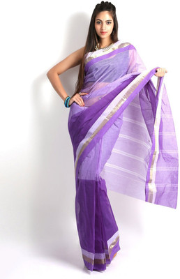 

Rudrakshhh Solid Tant Handloom Cotton Saree(Purple, Purple)