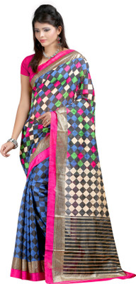 

Anushree Saree Checkered Bhagalpuri Khadi Saree(Multicolor), Blue