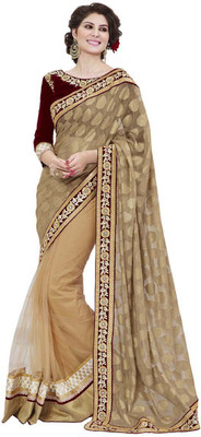 

Desi Butik Embroidered Fashion Chiffon, Net Saree(Beige)