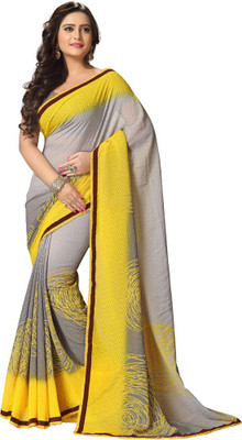 

Saara Printed Fashion Georgette Saree(Yellow, Grey), Yellow and grey