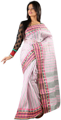 

Hawai Striped Tant Handloom Cotton Saree(Multicolor)