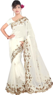 

Dancing Girl Embroidered Bollywood Net Saree(White)