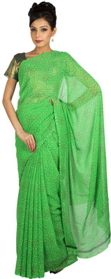 

Jaipur Kurti Printed Bandhej Chiffon Saree(Green)