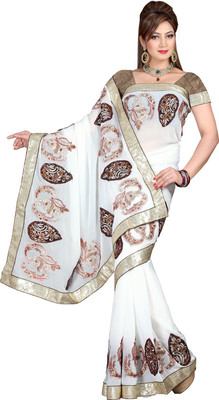 

Ishin Embroidered Fashion Chiffon Saree(White), Off white