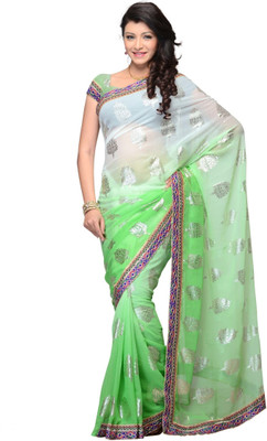 

JTInternational Self Design Fashion Georgette Saree(Green)