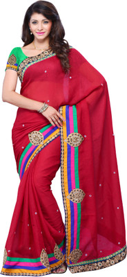 

JTInternational Self Design Fashion Art Silk Saree(Red), Multi color