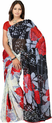 

Jaipur Kurti Printed Daily Wear Georgette Saree(Multicolor), Black;white