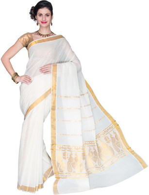 

Fashionkiosks Self Design Balarampuram Handloom Cotton Saree(Multicolor, Cream