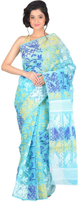 

RLBFashion Dhakai Self Design Jamdani Handloom Cotton Saree(Light Blue)