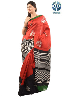 

Tantuja Self Design Murshidabad Handloom Silk Saree(Red)