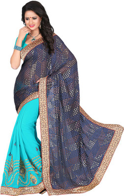 

Saara Floral Print Fashion Georgette Saree(Blue, Grey), Aqua blue and gray