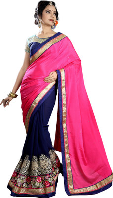 

Vastrangam Embroidered Fashion Georgette, Chiffon Saree(Pink, Blue), Blue;pink