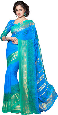 

Lovely Look Printed Daily Wear Georgette Saree(Blue, Green)